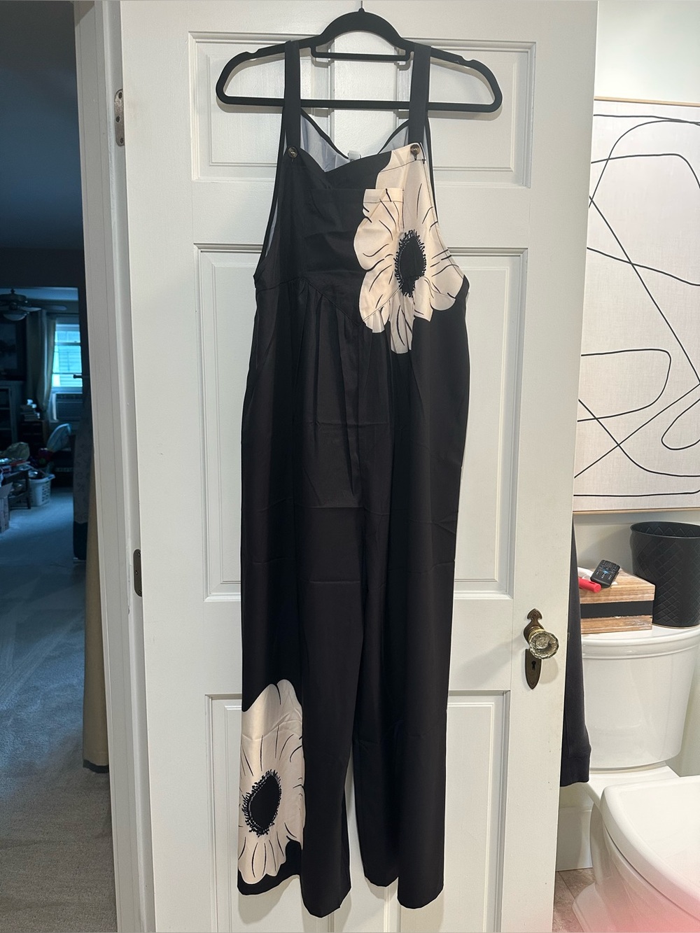 BOHO Floral black Print Black Wide-Leg Jumpsuit size large